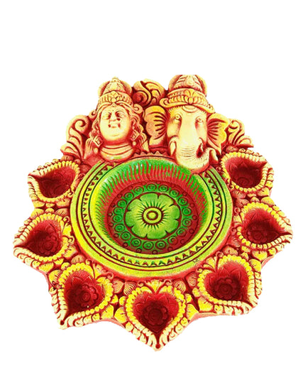 Fancy Diya Plate Laxmi Ganesh Clay