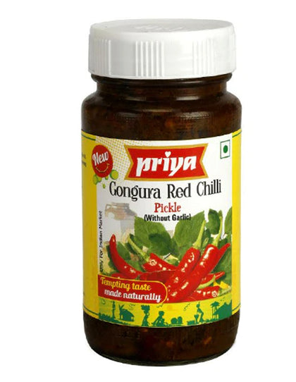 Priya Gongura Red Chilli Pickle With  Garlic 300Gm